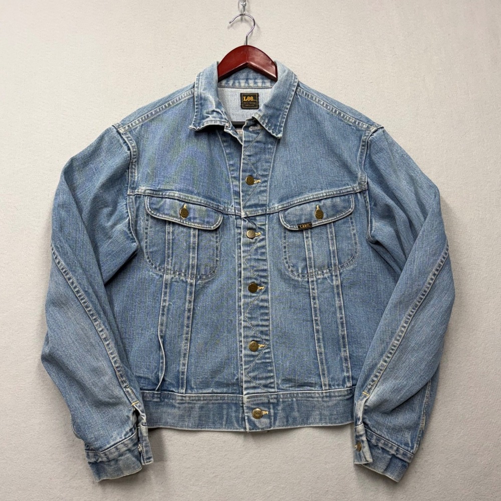 Lee Denim Jacket Unisex Large Blue Riders Vintage 80s Made in USA Trucker EH18